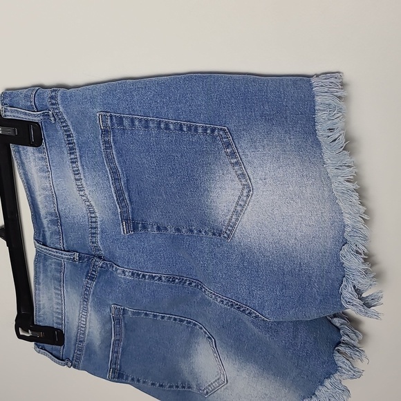 LUVAMIA Denim Jean Shorts Frayed Hem High Rise Rise Cotton Size Medium - Picture 12 of 15